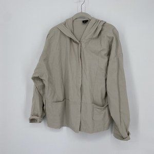 Eileen Fisher Jacket Women’s large L tan cotton full zip hooded minimalist